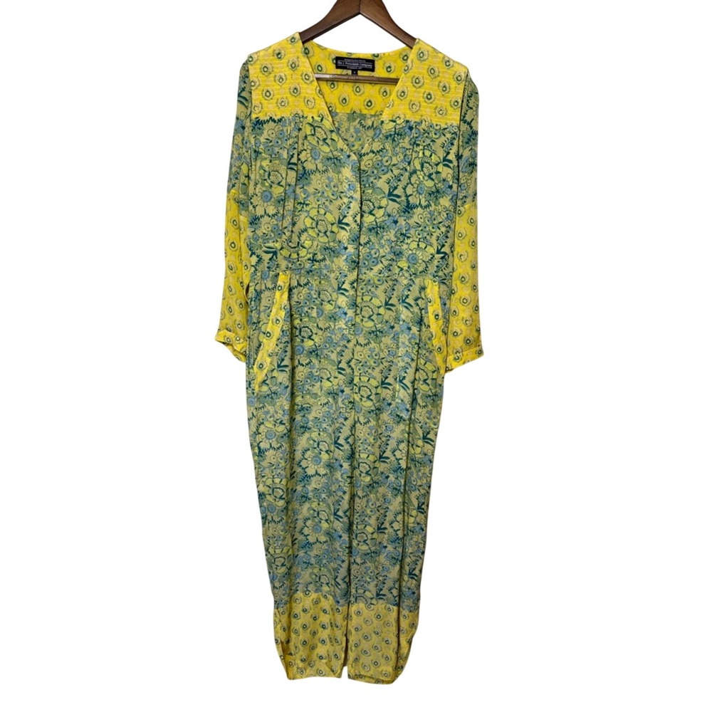 J. Peterman‎ Yellow Floral Button-Front Long Sleeve Lightweight Jumpsuit Medium